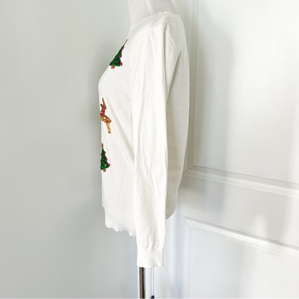 Holiday White Sweater with Festive Sequined Embellishments - Small - Picture 3 of 5